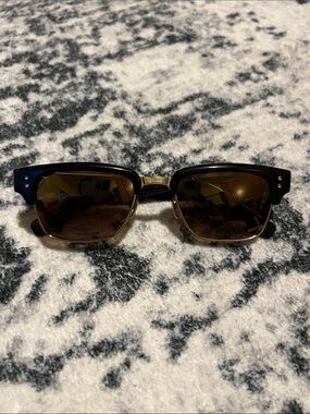 DITA Navy and Gold Men’s Semi-Rim Clubmaster Sunglasses with Brown Lenses